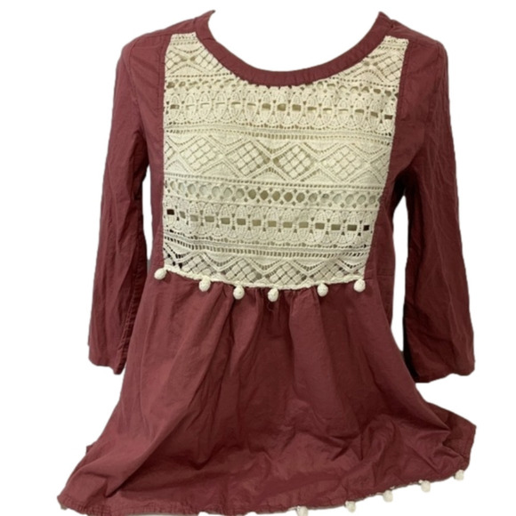 Umgee Boho Style Blouse with Pom Poms - Picture 1 of 7